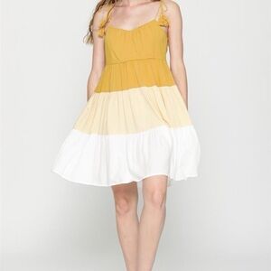 Final Touch Mustard and Cream Midi Dress